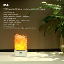 Load image into Gallery viewer, USB Night Light Himalayan Crystal Salt Night Lamp Crystal Rock Salt Air Purifier Desk Lamp Creative Table Lamp Bedroom Decor