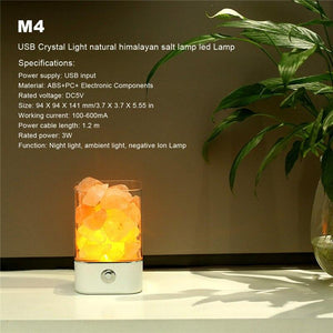 USB Night Light Himalayan Crystal Salt Night Lamp Crystal Rock Salt Air Purifier Desk Lamp Creative Table Lamp Bedroom Decor